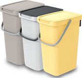 Keden GFT/rest afvalbakken set - 3x - beige/wit/geel - 12L - 20 x 26 x 37 cm - afval scheiden