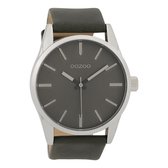 OOZOO Timepieces - Zilverkleurige horloge met donker grijze leren band - C9628