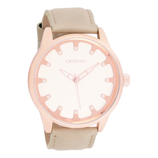OOZOO Timepieces - Rosé goudkleurige horloge met zand leren band - C8545