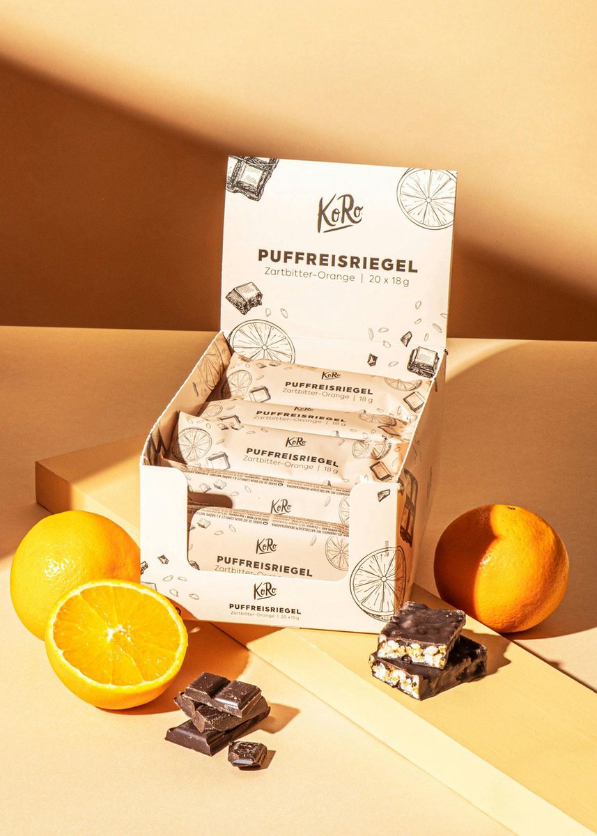 Goedkoopste KoRo | Gepofterijstreep met pure chocolade met sinaasappel 20 x 18 g