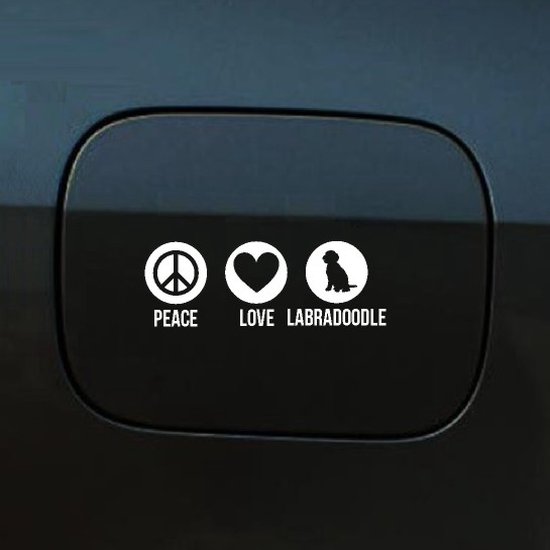 Autocollant pour pare-chocs - Peace Love Labradoodle - 20x9,3 - Wit