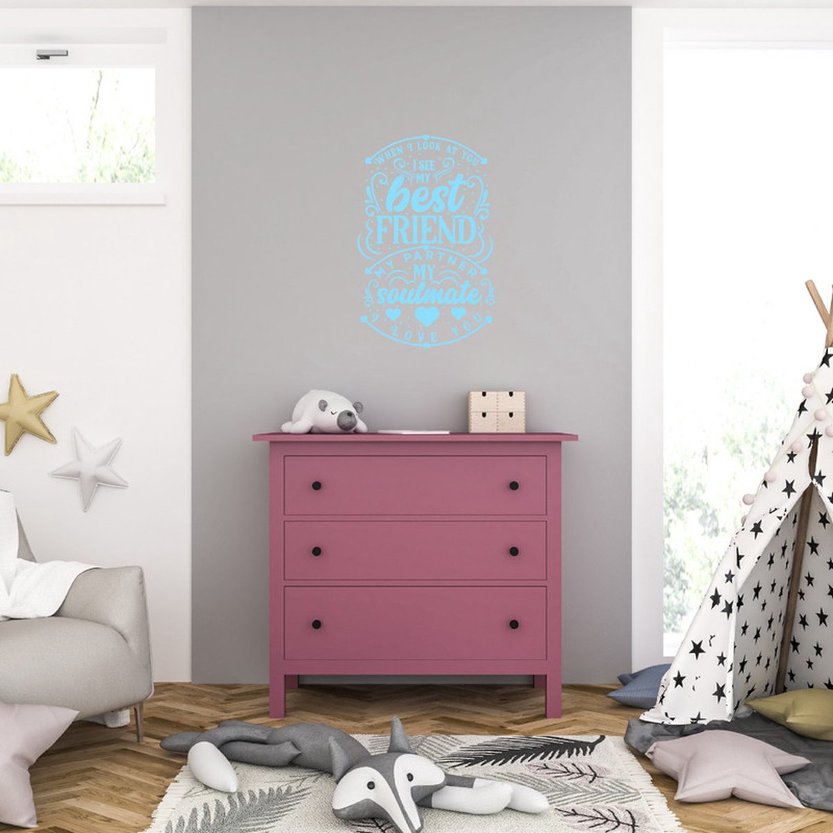 MC Living Muursticker - When I Look At You I See My - 40,6 x 63 - Licht Blauw