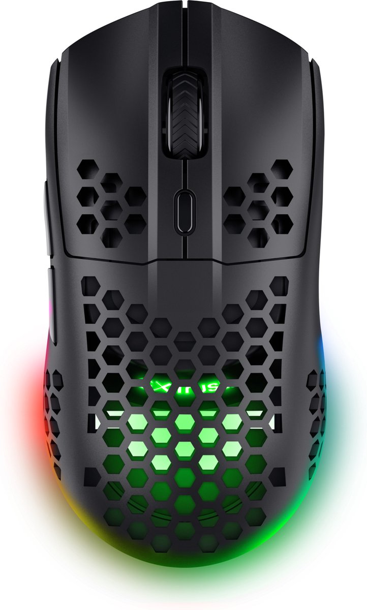 TRUST GXT 929 Helox Ultralichte draadloze gaming-muis met ledverlichting in meerdere kleuren, voor snelle en soepele bewegingen Zwart