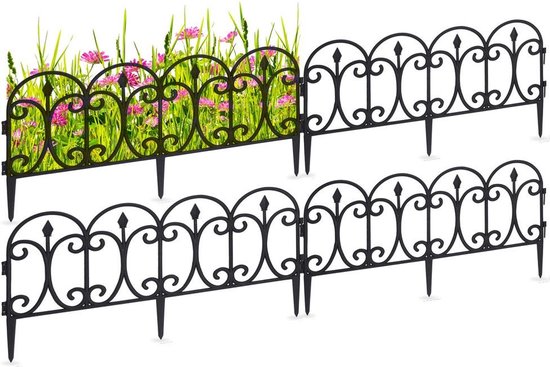 Tuinhek Zwart 60x33 cm 4 stuks - Perkhekje - Gazonrand - Tuinhekje
