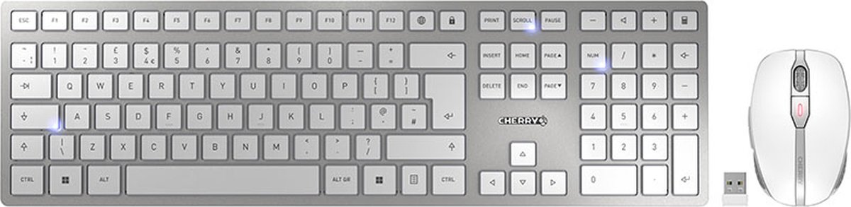 CHERRY DW 9100 SLIM toetsenbord Inclusief muis RF-draadloos + Bluetooth QWERTY Brits Engels Zilver