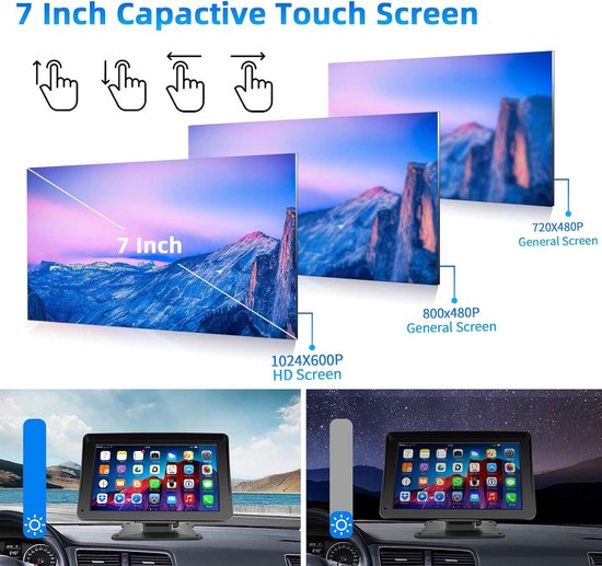 7-inch 12V 24V-audio-ontvanger Touchscreen-monitor, op het dashboard gemonteerde autoradio met draadloze Apple Carautoplay Android Auto Bluetooth 5.0, Mogelijk gemaakt door sigarettenaansteker 7-inch 12V 24V-audio-ontvanger Touchscreen-monitor, op het dashboard gemonteerde autoradio met draadloze Apple Carautoplay Android Auto Bluetooth 5.0, Mogelijk gemaakt door sigarettenaansteker