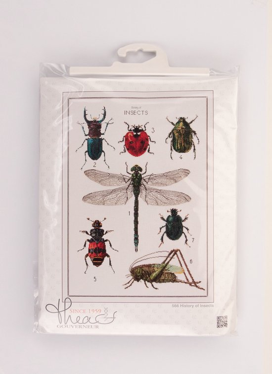 Thea Gouverneur - Borduurpakket met telpatroon - 566A - Voorgesorteerde DMC Garens - De Geschiedenis van Insecten - Aida - 55 cm x 76 cm - DIY Kit Thea Gouverneur - Borduurpakket met telpatroon - 566A - Voorgesorteerde DMC Garens - De Geschiedenis van Insecten - Aida - 55 cm x 76 cm - DIY Kit
