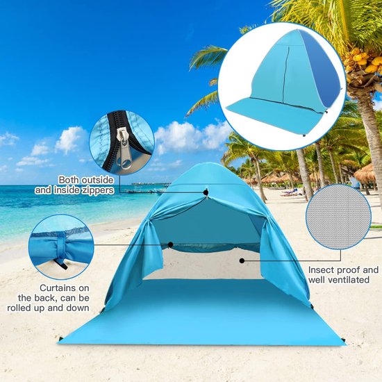 Strandtent pop-up met uv-bescherming en windbescherming 2-3 personen - draagbaar strandtent voor familie camping van Gigamat — afbeelding 5