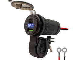 ProRide 12V USB Lader Motor - USB Aansluiting Motor - 1 Poort met Schakelaar/Voltmeter - 5V/2.1A - Voor Motor en Motorfiets - Blauw