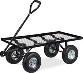 Bol.com Bolderkar met luchtbanden tot 200 kg - Staal - 345 x 51 x 96 cm - Zwarte transportkar Grote handwagen aanbieding