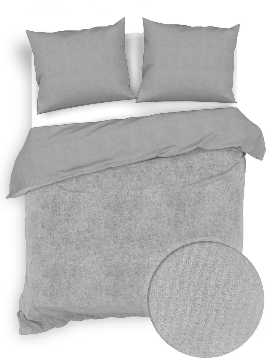 Zohome Dekbedovertrek Velluto - Effen Bedlinnen - 200x220 - Grijs - Dekbedhoes van Polyester / Katoen