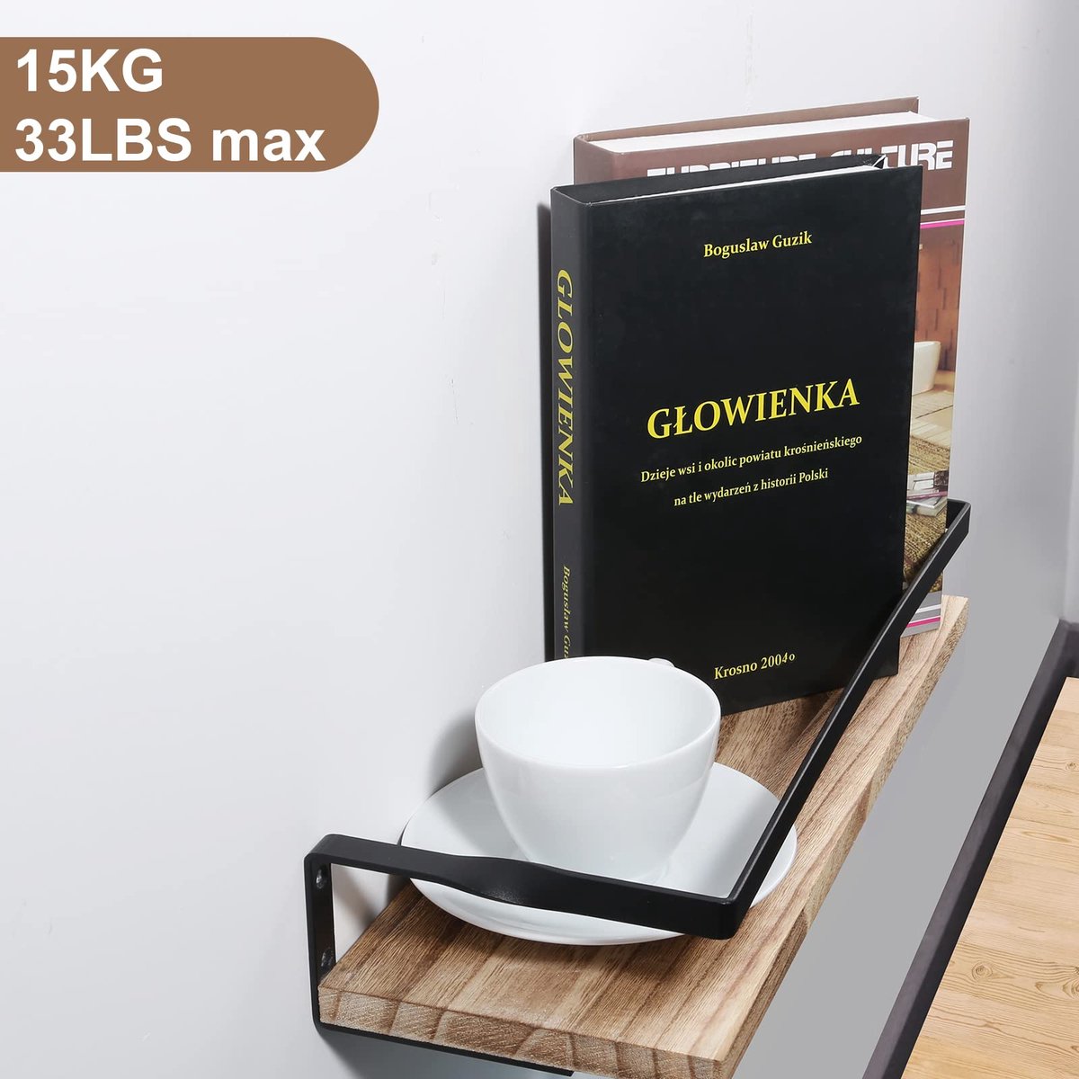 Etagere Murale Cuisine AGM Lot De 2 étagères Murales Flottantes En Bois Pour Chambre à Coucher, Salle De Bain, Salon, Cuisine Avec 1 Barre Porte- Serviettes Et 8 Crochets En S, Charge Maximale