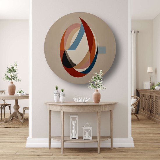 Tableau abstrait rond - Panneau mural minimaliste - Tableau salon - Tableau vintage - Tableau Dibond - Art mural cercle aluminium 100x100 cm