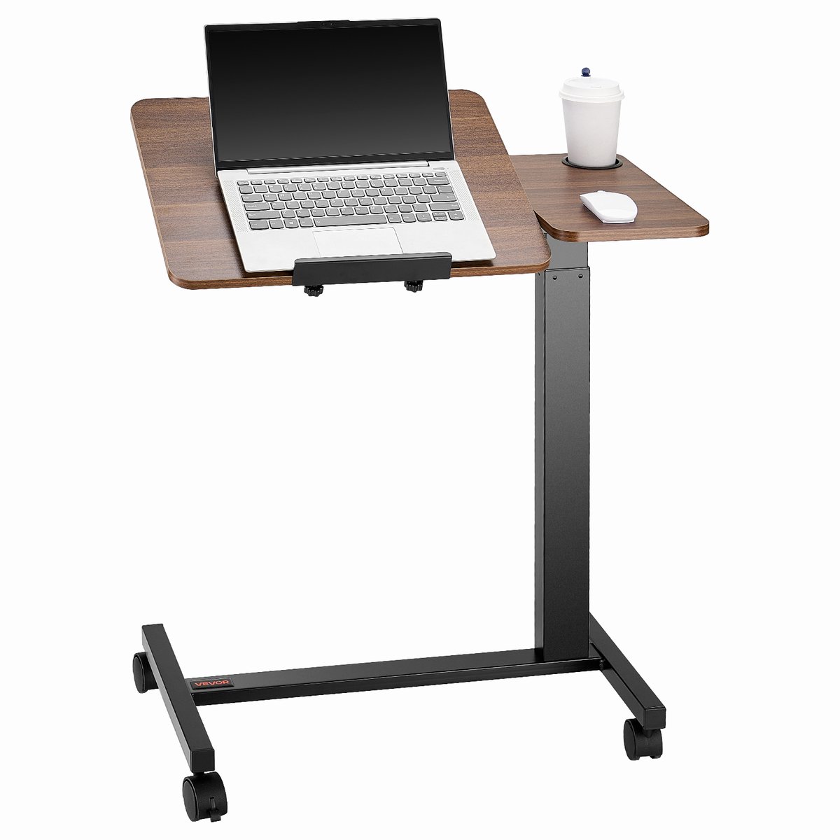 Vevor Overbedtafel Mobiele Bijzettafel Laptoptafel Met Bekerhouder Hout + Zwart
