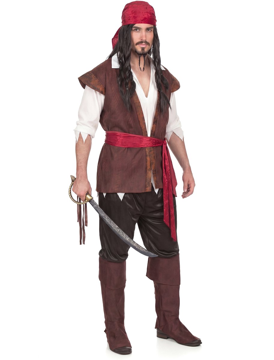 Ginkago Piratenkostuumset, piratenoogklep, middeleeuws hemd, broek, heren, piratendoek, middeleeuws kostuumset, carnavalskostuums voor carnaval, Halloween en cosplay-feesten, maat M