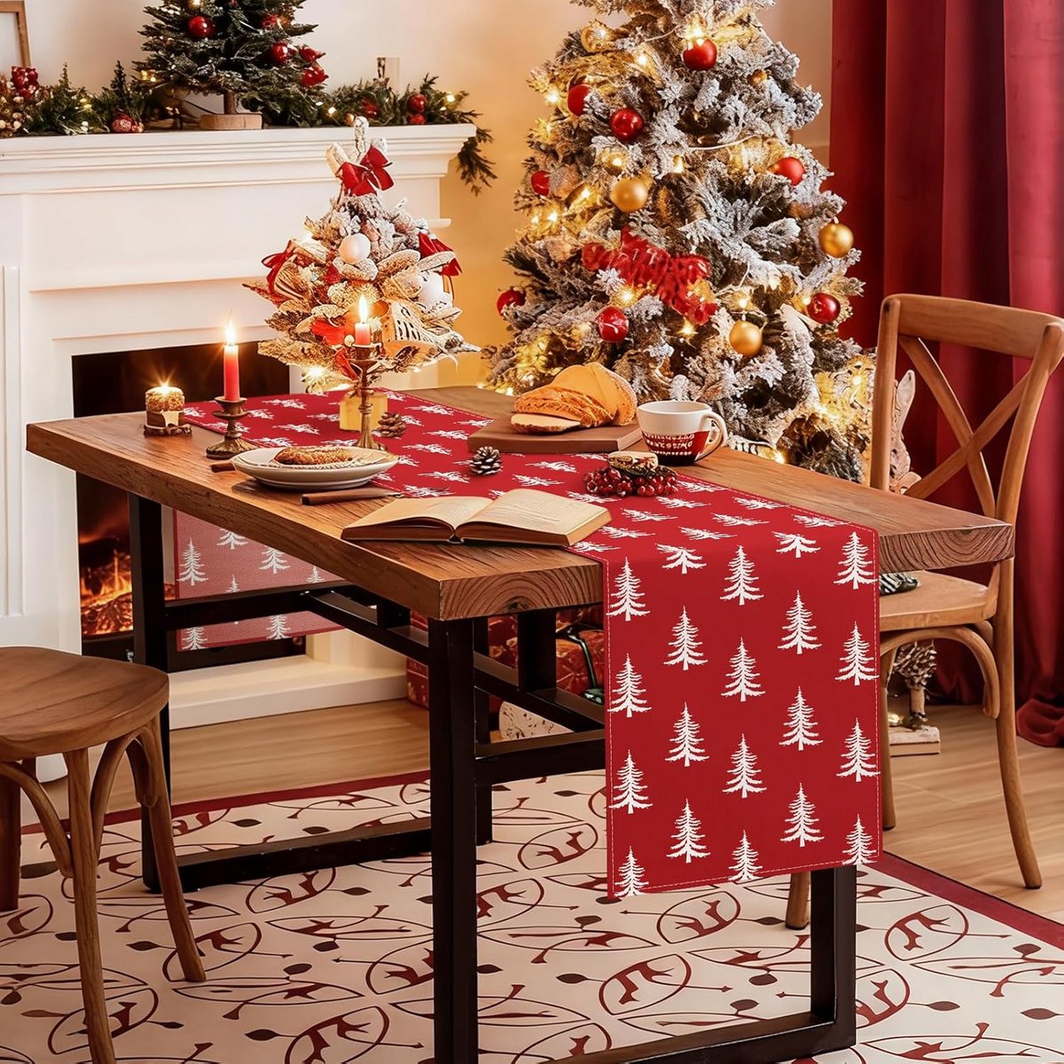 Kerst tafelloper 40 x 180 cm - winter tafeldecoratie rood