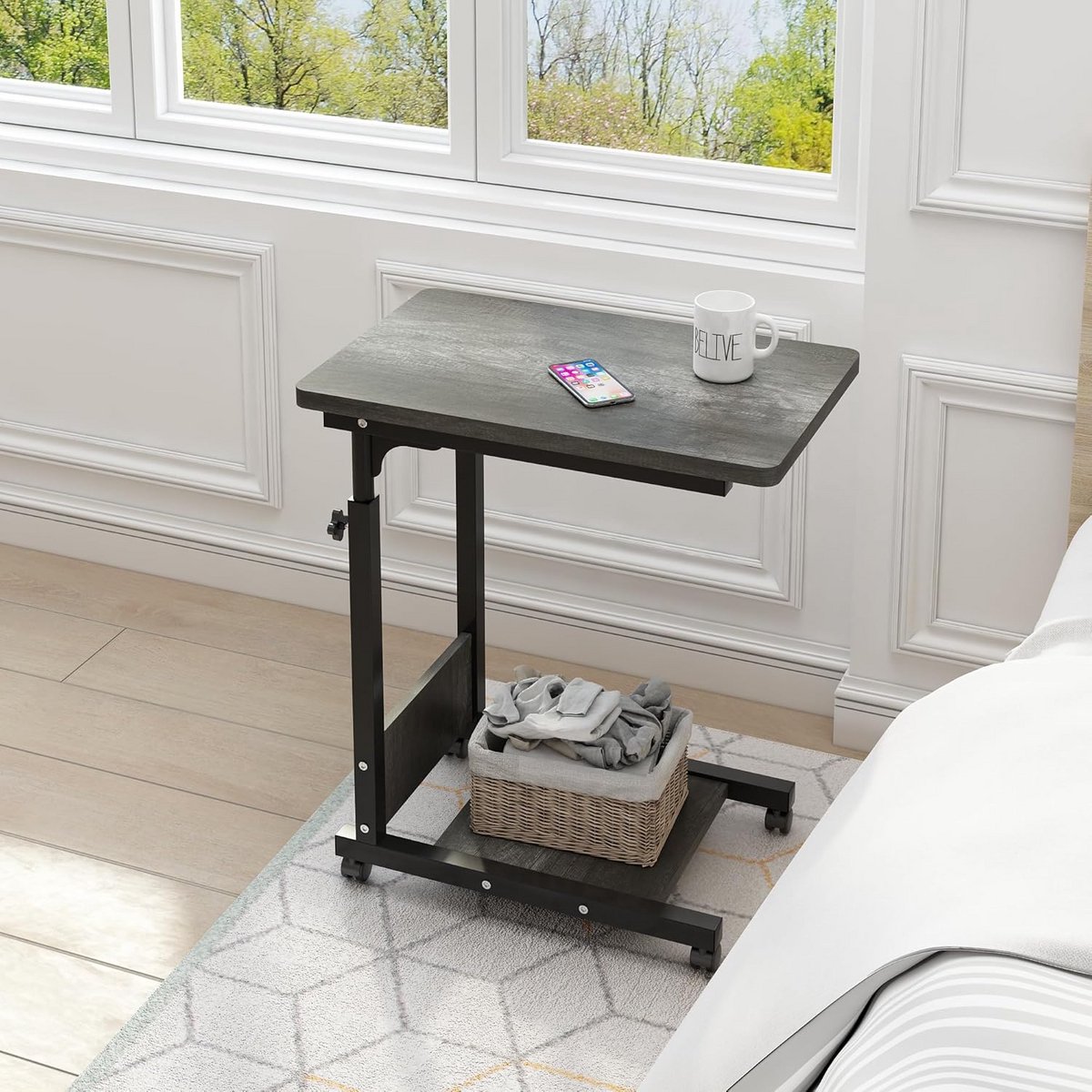 In Hoogte Verstelbare C-Tafel voor Bank en Bed met Wielen