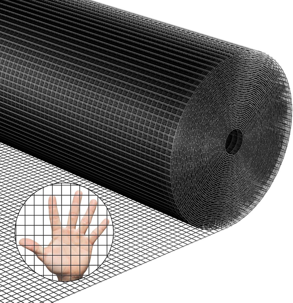 Zwart Gaasdoek 120 cm x 15 Meter 1/2 Inch Maaswijdte 19 Gauge PVC Gecoat Lasdraadgaas Rol