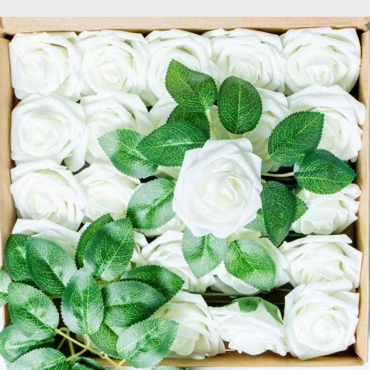 25 Stuks Levensechte Witte Kunst Rozen met Stelen voor Bruiloft en Interieurdecoratie