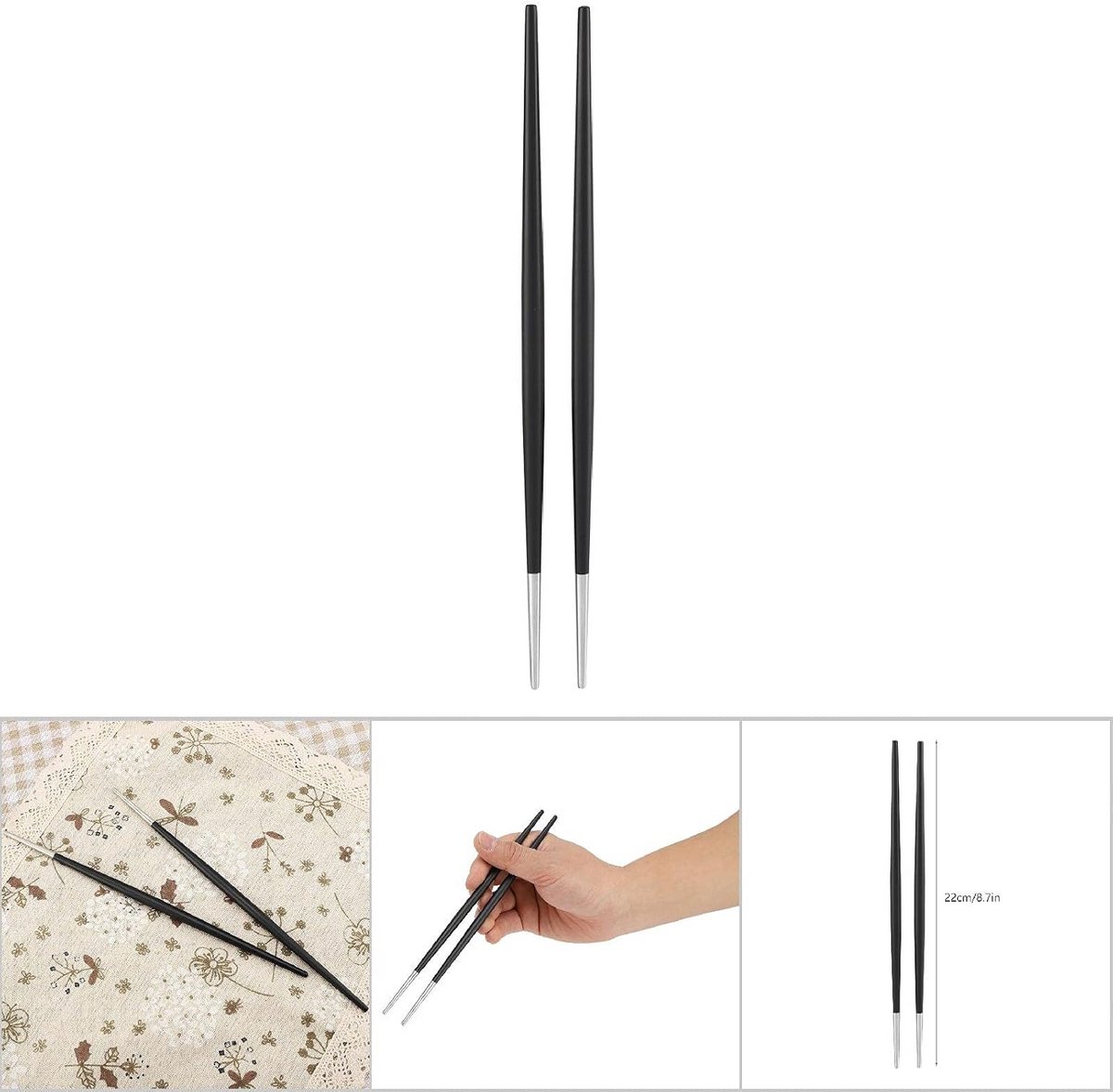 Set RVS Eetstokjes - 304 Stainless Steel - Geschikt voor Sushi en Aziatische Keuken - Zilver en Zwart
