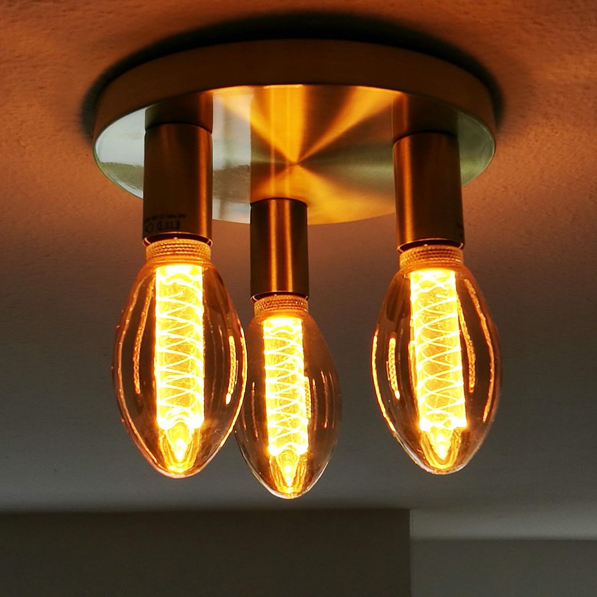 Ronde Art Deco Plafondlamp Goud 3xE27 - Stalen Cilinder Design voor Woonkamer Slaapkamer K