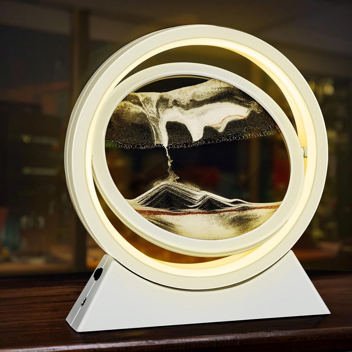 Dynamische Zandloper met LED Licht - Bewegende Zandkunst voor Desktop