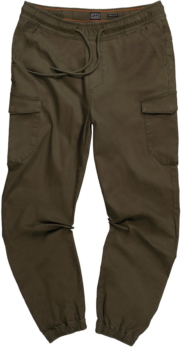 STHUGE - Heren - Cargo broek modern fit elastische tailleband 6 zakken - Olijf - Maat 5XL
