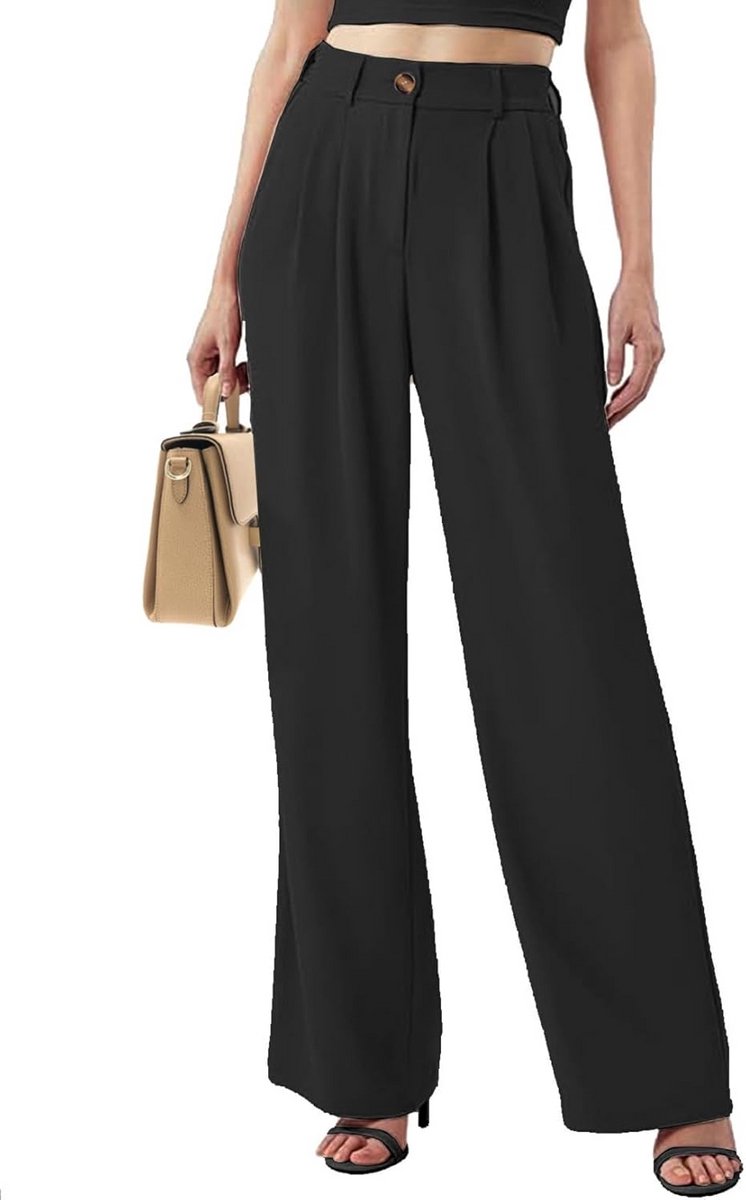 Dames Pantalon Hoge Taille Wijd Uitlopend Palazzo Broek met Zakken