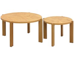 sweeek - Set van 2 ronde nesttafels met visgraateffect blad ø70cm / ø50cm - zala