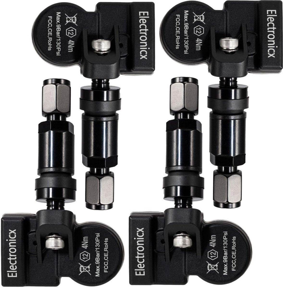 Bandenspanningssensoren Set - TPMS RDKS - Veiligheid Voertuig - Voorgeprogrammeerd Klaar - 4 Stuks - Zwart