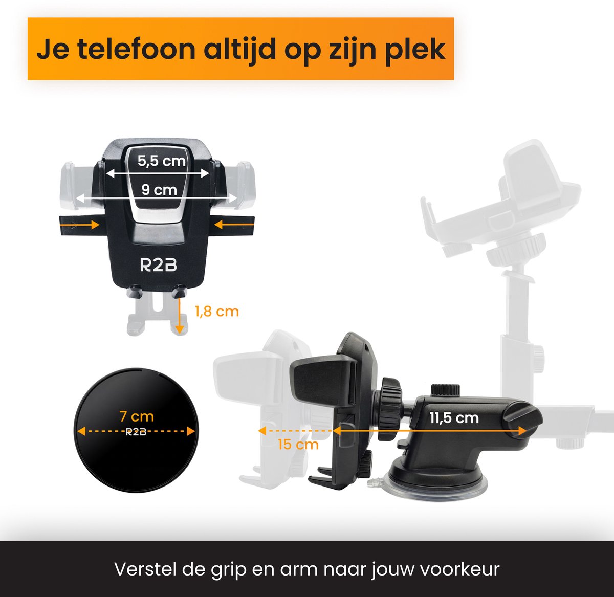R2B Telefoonhouders Auto Zuignap - Dashboardpad - Raam/Dashboard - Gsm Houder Auto - Autohouder - Telefoonhouder Auto - Mobiel Houder Auto - Telefoon Houder - Auto Telefoonhouder - Phone Holder Car – foto 5