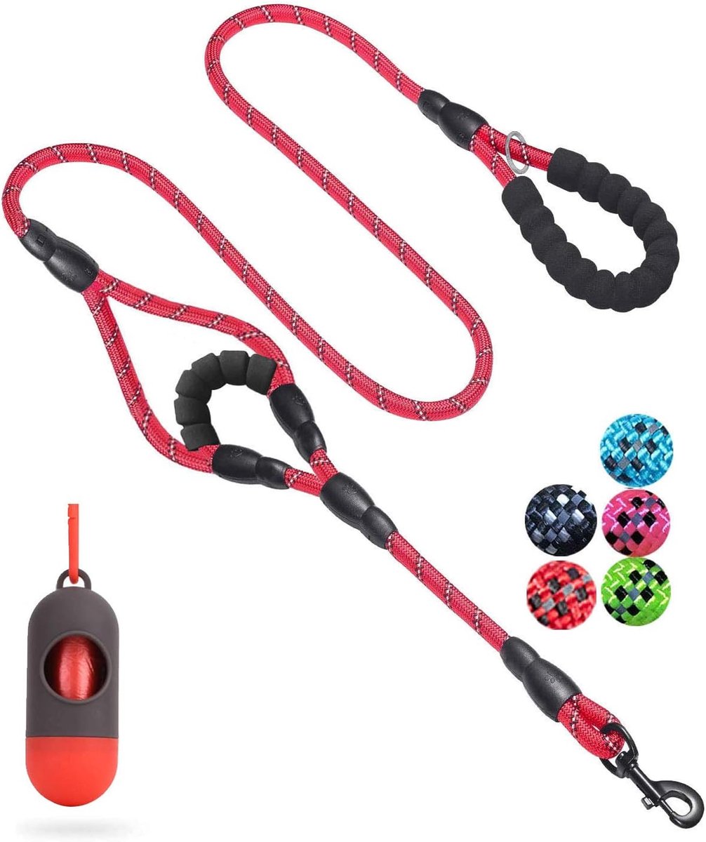 Hondenriem Dubbele Handgreep - Touw Hondenlijn - Veilig Wandelen Hond - Reflecterende Draden - 150 cm Lengte - Rood