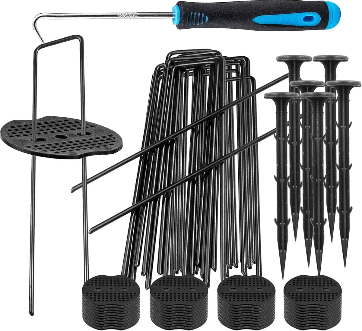Tuin Pinnen Haringen - Grondpennen Bevestiging - Vastzetten Gazon - Compleet Bevestigingsset - 109 cm Lengte - Zwart
