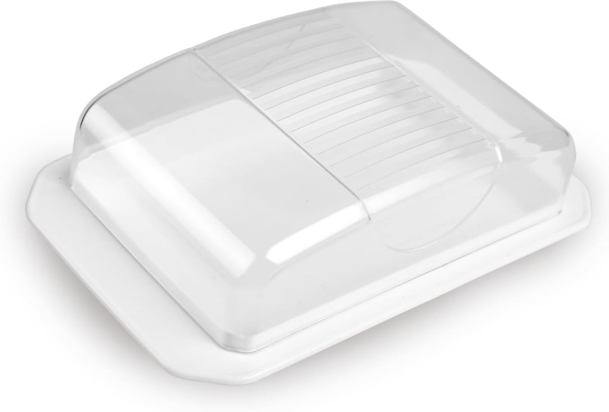 Decoratieve botervloot - Boterbox met deksel - Keuken opbergen - Vaatwasmachinebestendig BPA-vrij - Voor 250g boter - Wit
