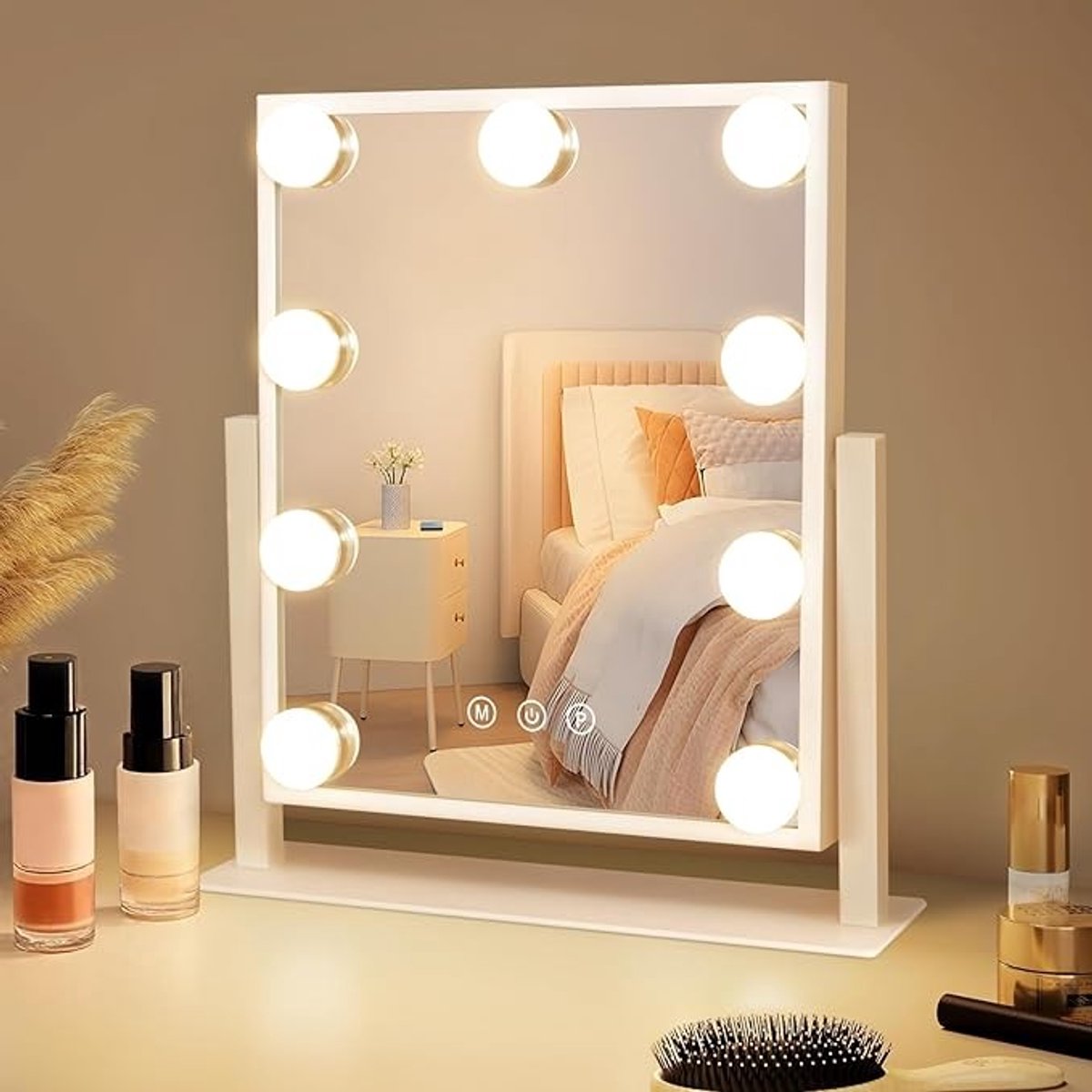 Make-upspiegel met LED-verlichting, 360 graden draaibaar, touchbediening