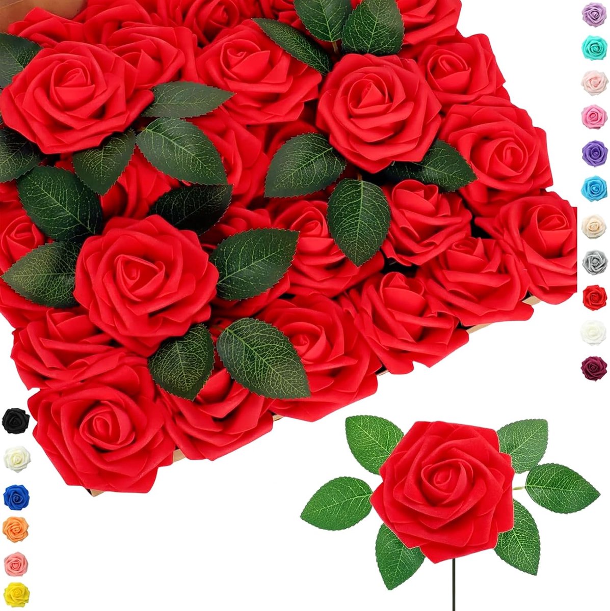 Nep Rode Rozen - Schuim Rozen - Bruiloft Decoratie - Echt Aanvoelend Materiaal - 18CM Hoog - Rood