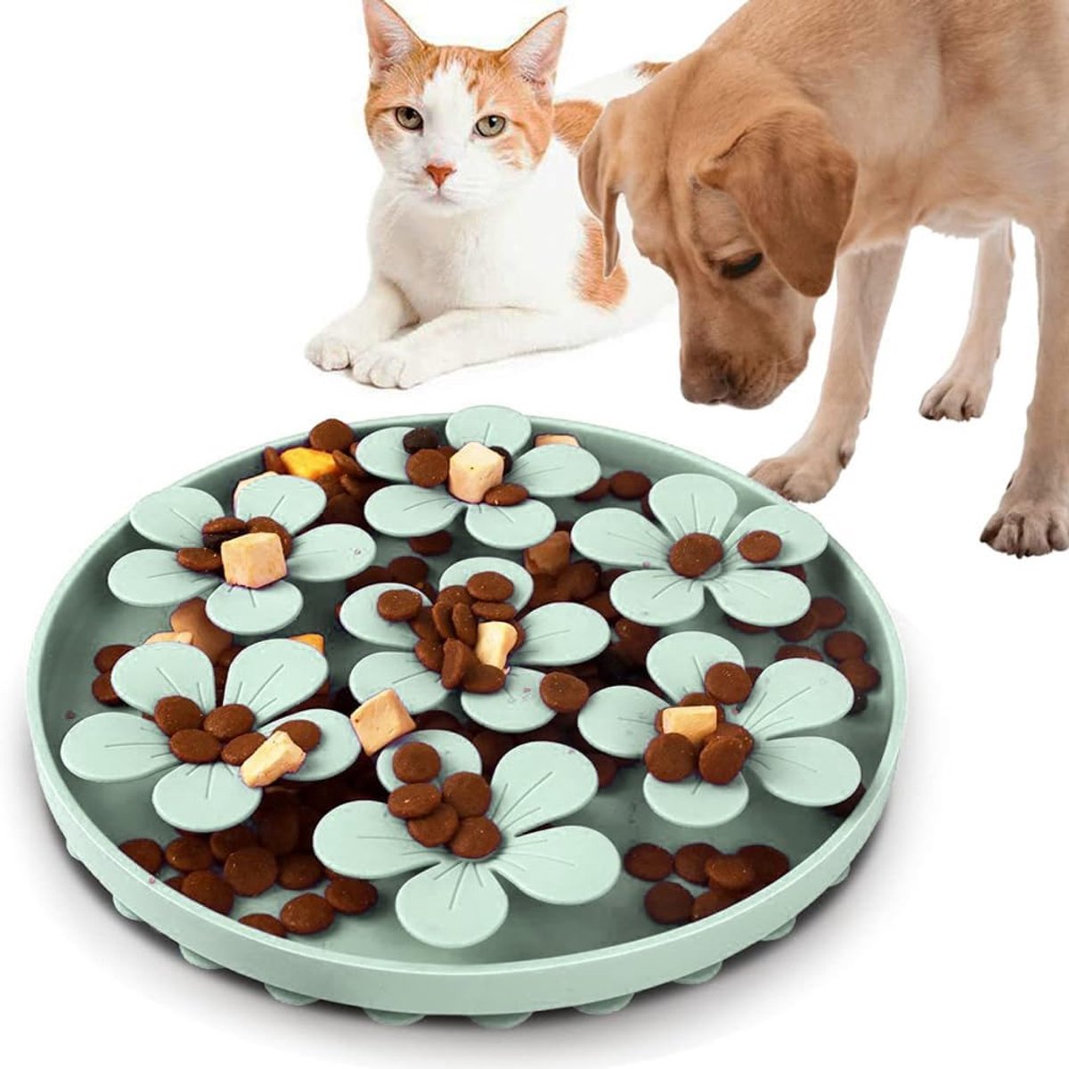 Snuffelmat Voerbak - Slowfeeder Mat - Odor Training - Anti-lekrand Zuignappen - 20.3 cm Diameter - Mintgroen