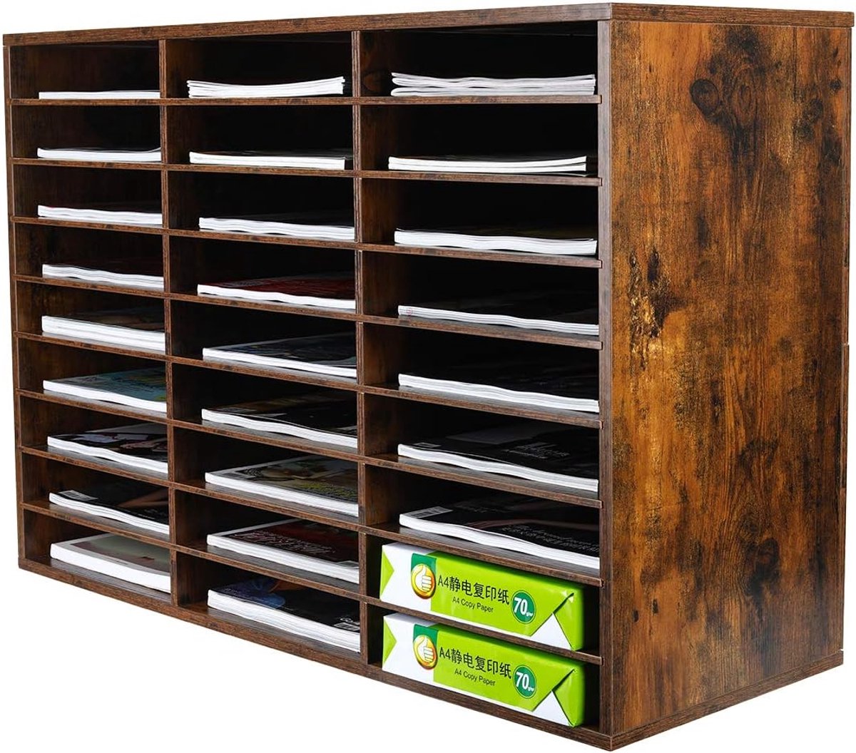 Bureau Organizer - Documenten Sorteerder - Kantoor Opslag - 27 Compartimenten - 80x30x55 cm - Retro Bruin