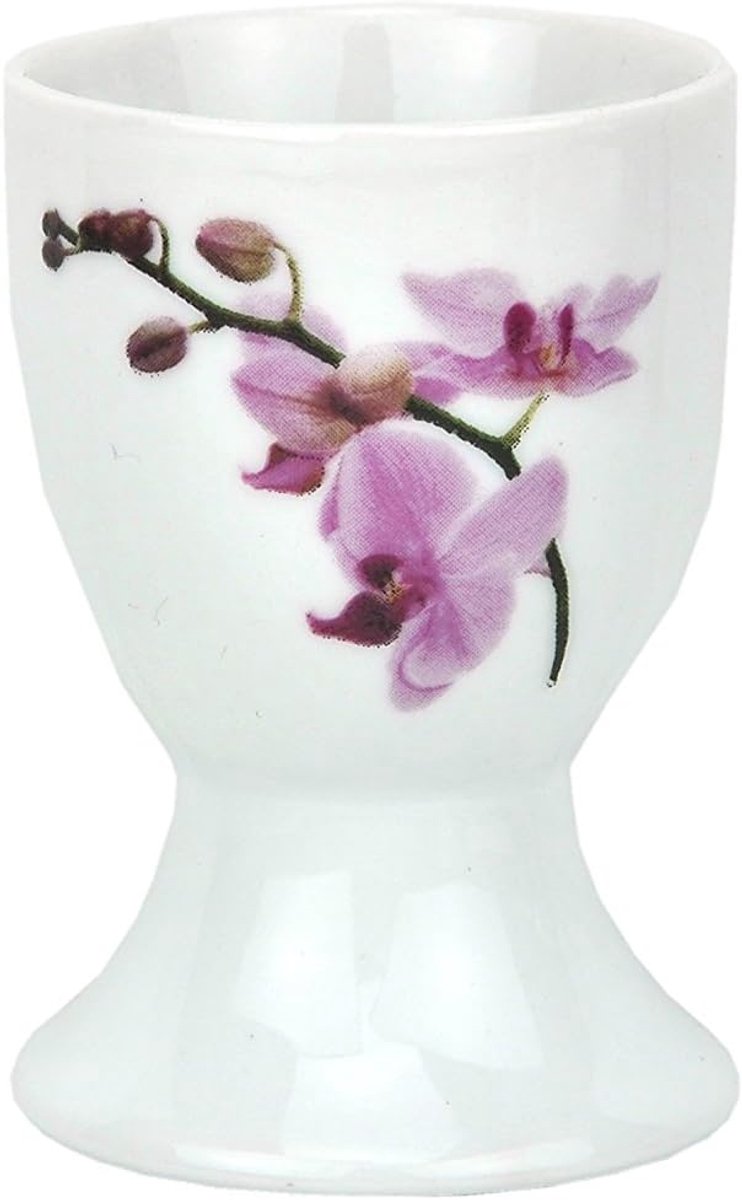 Eierdopje - Eierstandaard - Ontbijt Serveren - Bloemen Decoratie Orchidee - Ø 50 mm H 70 mm - Wit