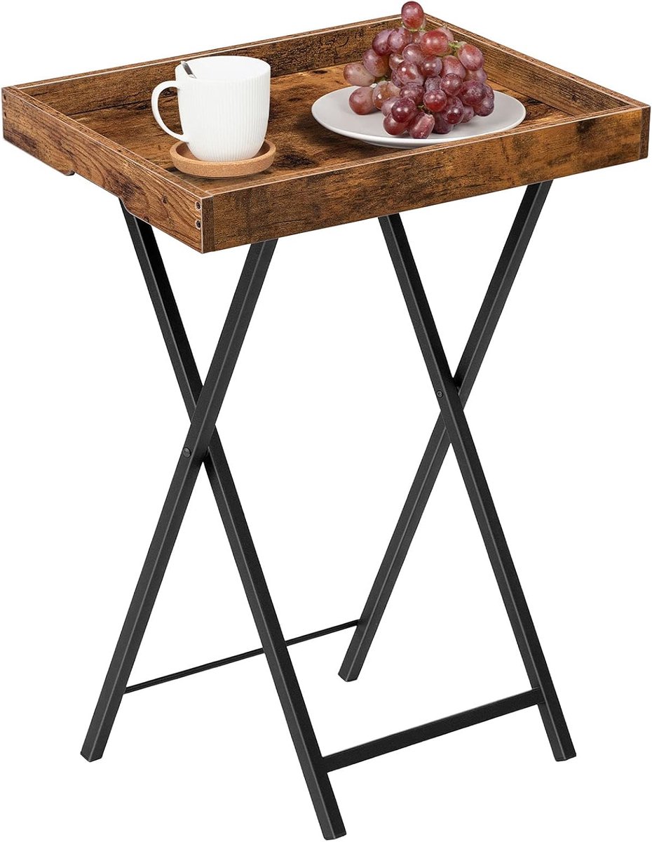Opvouwbare bijzettafel - Dienblad tafel - Eten op bank - Afneembaar dienblad - 48x36x70 cm - Rustiek bruin