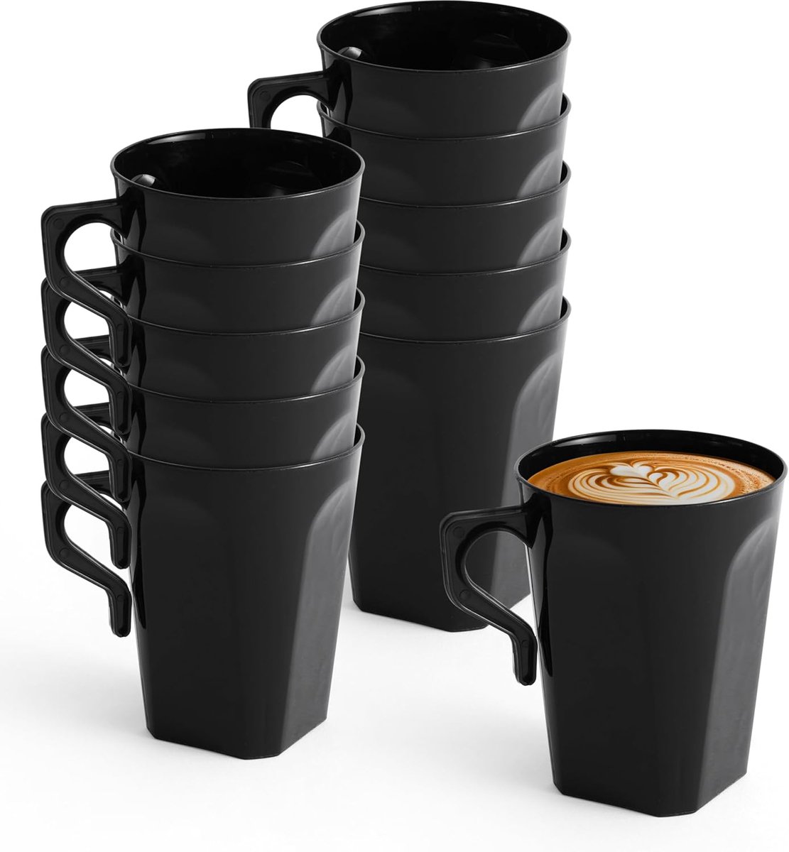 Hard Plastic Koffiekopjes - Koffiemokken Wegwerp - Feesten Kamperen - Stapelbaar Herbruikbaar - 240ml 50 Stuks - Zwart
