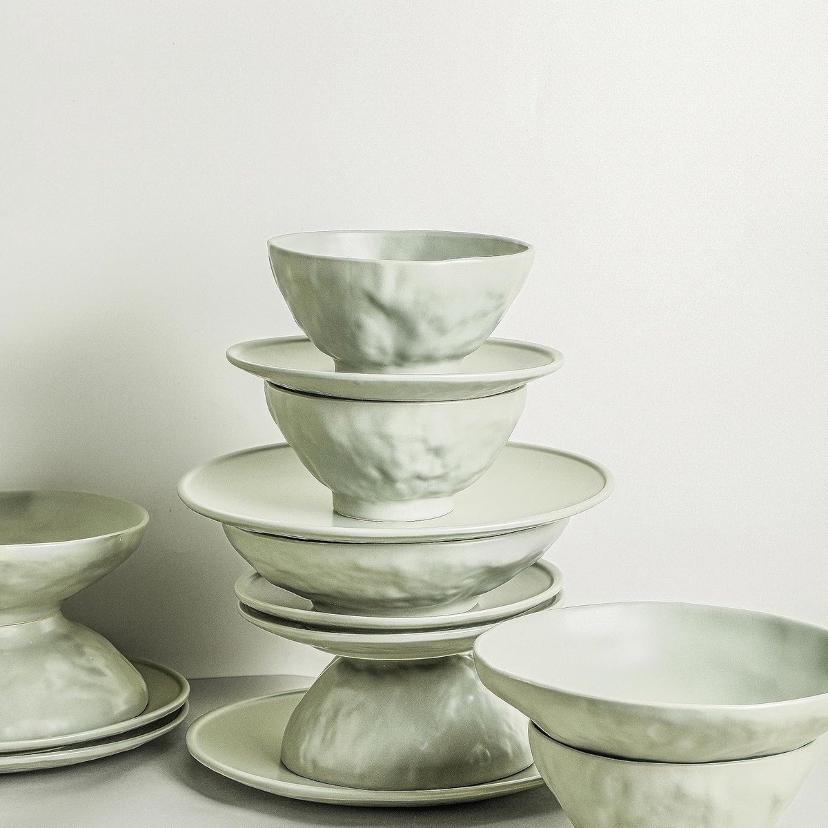 Servies Set - Aardewerk Set - Tafel Dekken - Set voor Vier - 16 Delig - Groen Sage