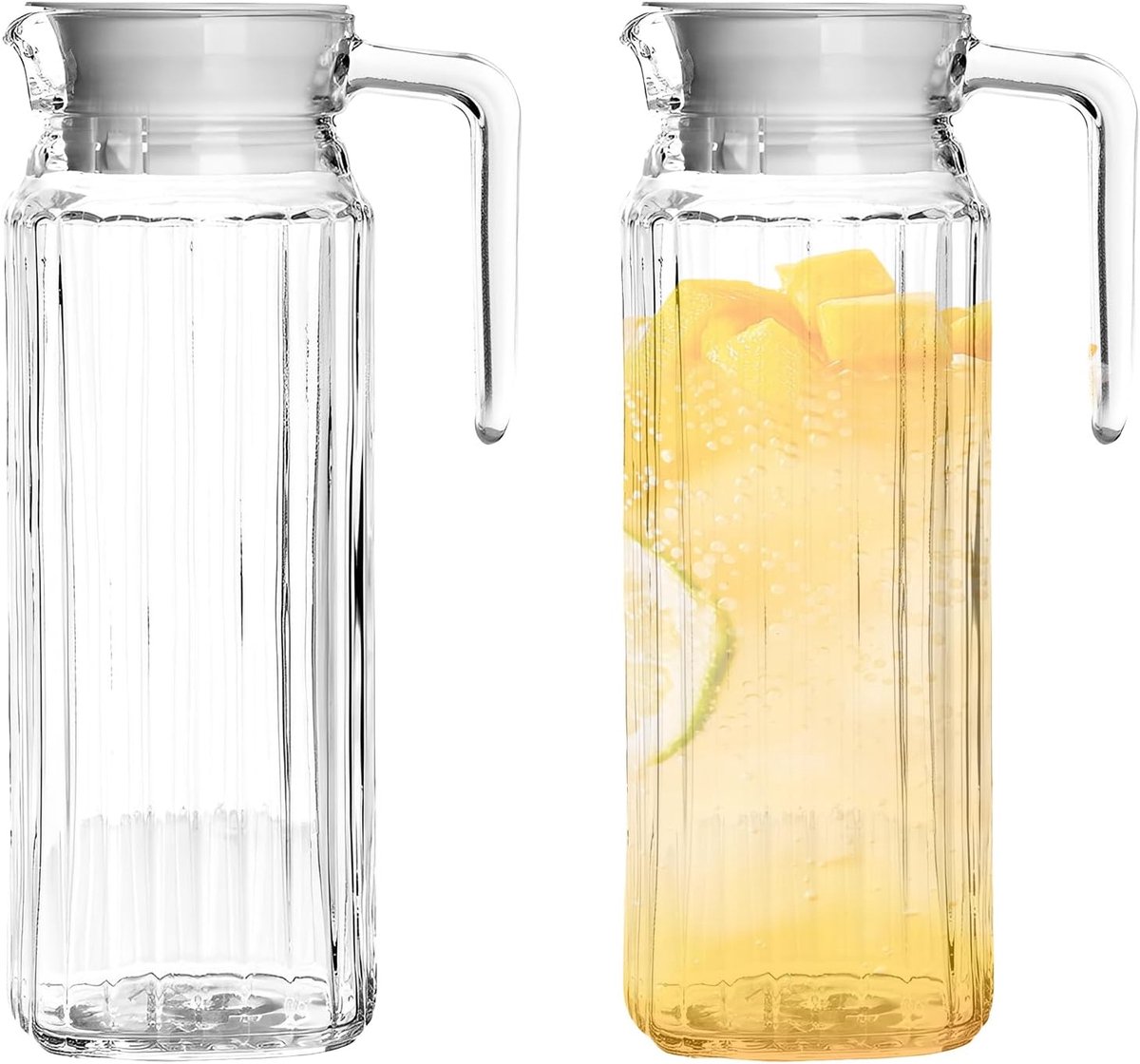 Plastic waterkan - Sapkan koelkast - Dranken serveren - Geribbeld ontwerp - 11 liter - Transparant