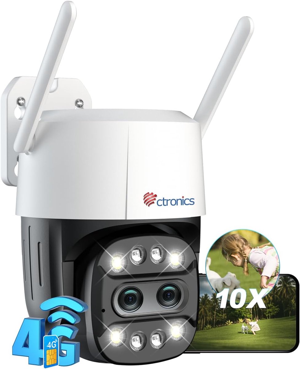 Bewakingscamera Dual Lens - Beveiligingscamera PTZ - Buiten Beveiliging - 10X Hybride Zoom - 1080P - Wit
