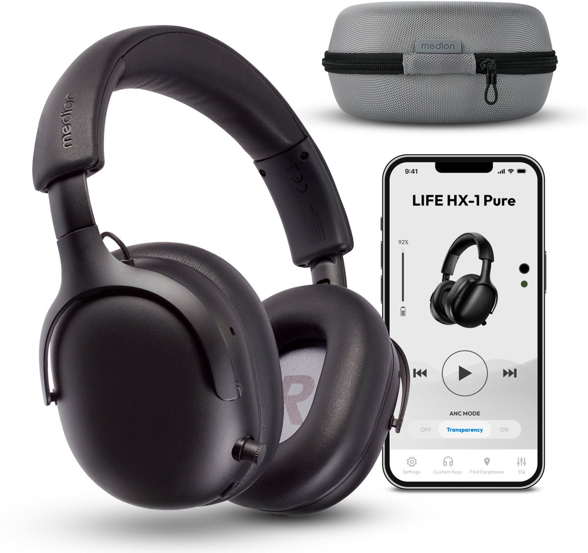 MEDION Over Ear koptelefoon HX-1 Pure (Bluetooth, draadloos, tot 100 u batterijduur, spatwaterdicht IPX4), zwart