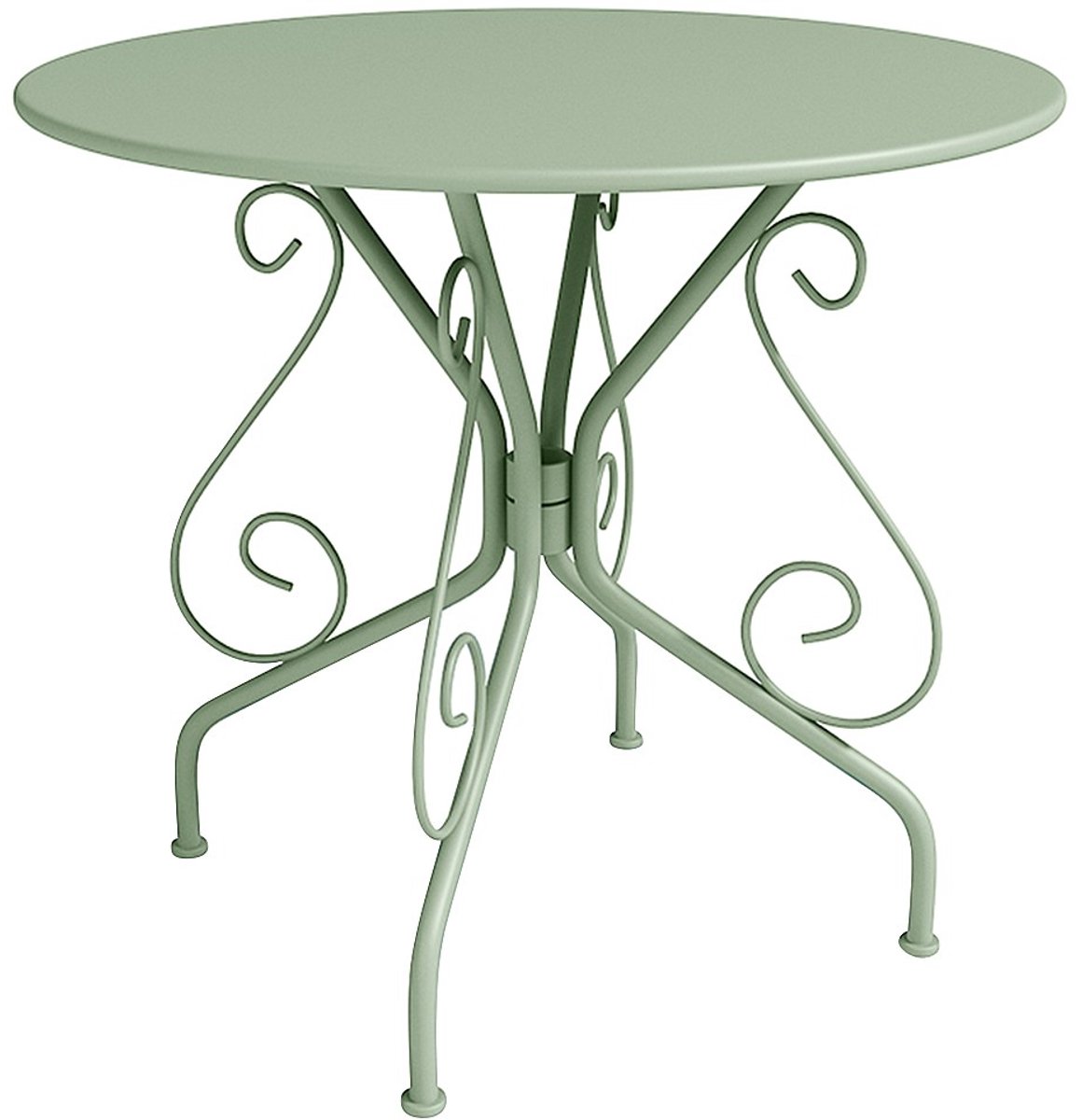 Vente-unique Tuintafel van metaal met smeedijzer aspect - amandelgroen - GUERMANTES