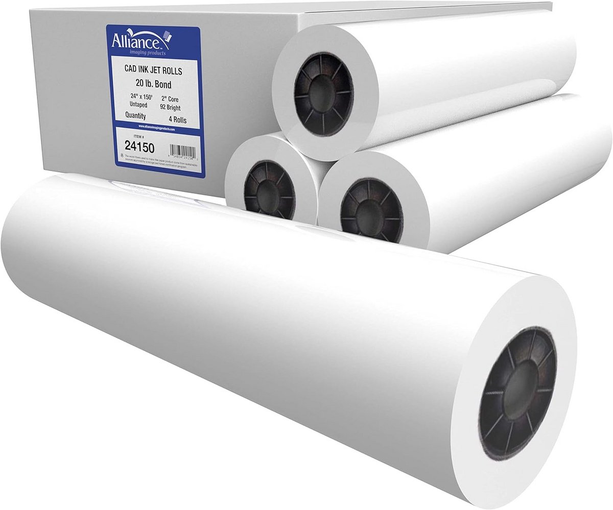 4 Rollen 24 inch Inkjet Bond Papier voor CAD en Plotters (38,1 cm breed)