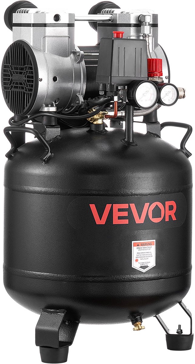 VEVOR 30l Luchtcompressor, 2 Pk Luchtcompressor, 113 L/Min Bij 6,2 Bar, Max. 10 Bar Druk, Olievrije Compressortank voor Autoreparaties, Banden Oppompen, Schilderen, Houtbewerking en Spijkeren van Merkloos — afbeelding 2
