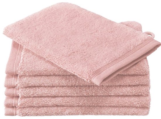 Gants de toilette roses empilés de 16 x 21 cm, en coton.