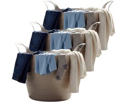 Excellent Houseware Flexibele wasmand - 3x - beige - 30 liter - kunststof - 54 x 37 cm - met handvatten